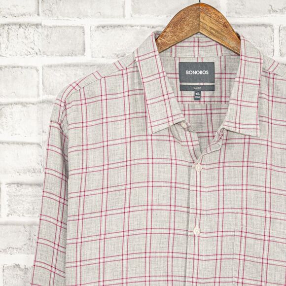 BONOBOS Slim Fit Button up Shirt in Gray pink check 2XL - Picture 5 of 6